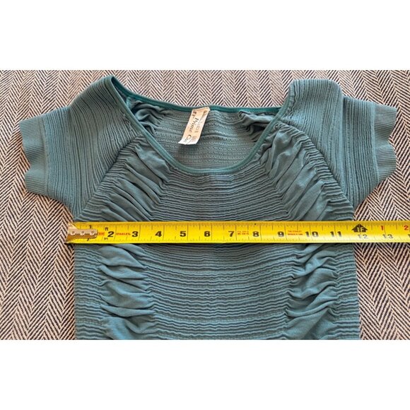 Ruched Teal Bodycon Dress With Cutout Back Short Sleeves & Stretch Fabric One Si - Picture 6 of 7